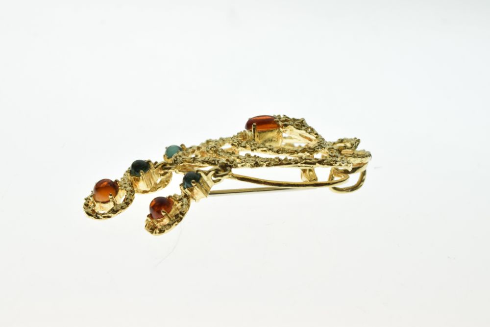 Citrine and green tourmaline heart shaped pendant brooch, tagged '750', 5cm long, 11g gross - Image 4 of 8