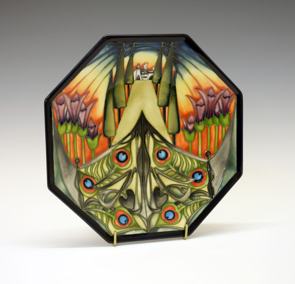 Moorcroft pottery octagonal dish, 'The Gate', designed by Kerry Goodwin, 2010, 74/150, 26cm