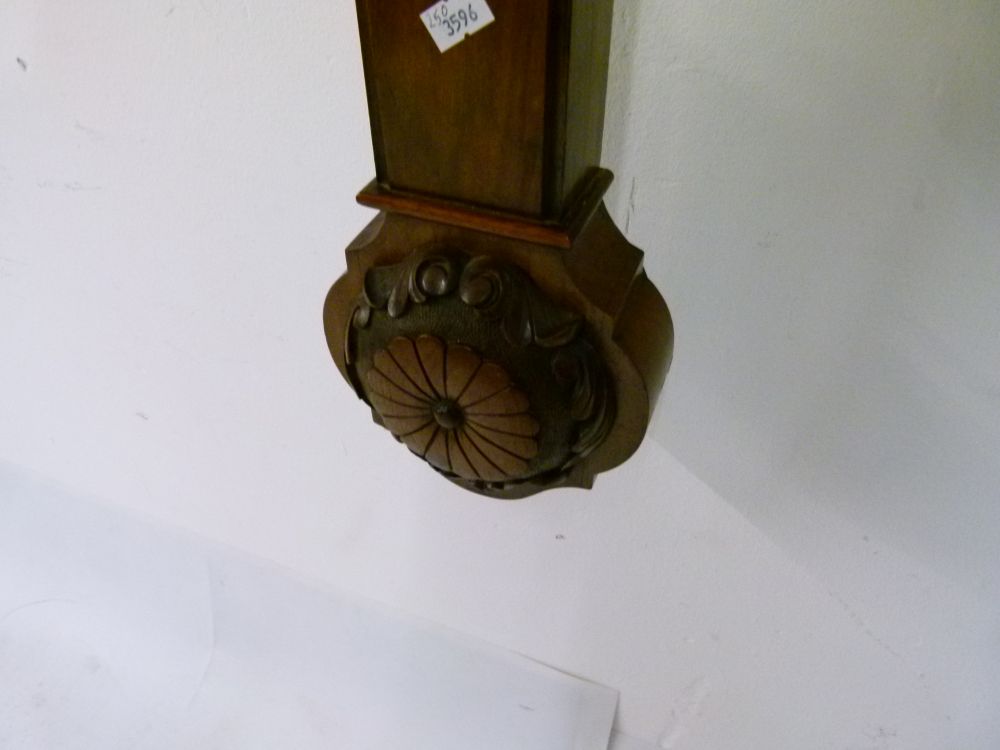 Late Victorian carved walnut stick barometer, anonymous, the white ceramic scale printed for 10am - Image 4 of 8