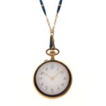 Early 20th Century diamond set enamel fob watch on chain, the unsigned white enamel dial with