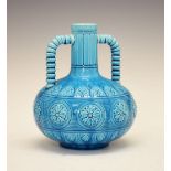Late Victorian or Edwardian Burmantofts faience two-handled bottle vase, of Aesthetic design with