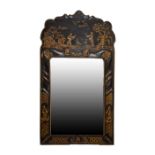 Black-lacquered chinoiserie wall or pier mirror, in the George II taste, the plain mirror plate