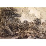 Six 18th/19th Century English School pen and ink and watercolour monochrome landscape studies,