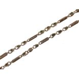 9 carat rose gold chain, the links in the style of an old watch albert, 57.5cm long, 42g gross,