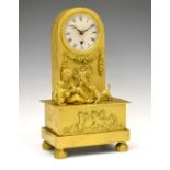 Mid 19th Century French gilt bronze (ormolu) mantel timepiece, the 8cm silvered Roman dial with moon