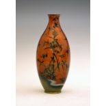 Unusual early 20th Century Japanese cloisonné vase of baluster form, decorated with swallows or