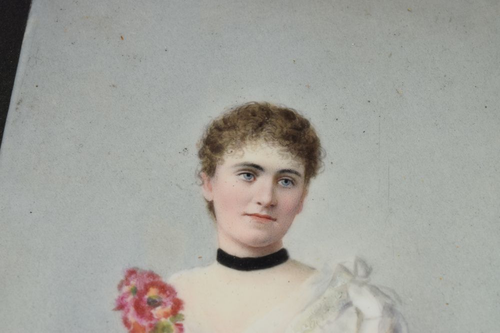 L. Sturn (19th Century German) - Portrait miniature on porcelain - Lady in a white dress, signed and - Image 5 of 11