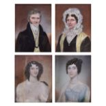 Early 19th Century English School - Group of four family portrait miniatures on ivory, Charles