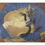 Kathleen Hale OBE (1898-2000) - Oil on canvas - Siamese cat with three kittens in a basket, signed