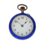 Open faced enamelled fob watch, with an image of the Palace of Westminster and clock tower, the