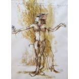 Tim Goodchild (20th Century costume designer) - Watercolour - Costume design for Puck for 'A