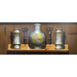 Christopher John Harrison (1945-) - Oil on board - Trompe l'oeil still life of three faience vases
