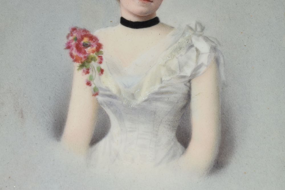 L. Sturn (19th Century German) - Portrait miniature on porcelain - Lady in a white dress, signed and - Image 6 of 11