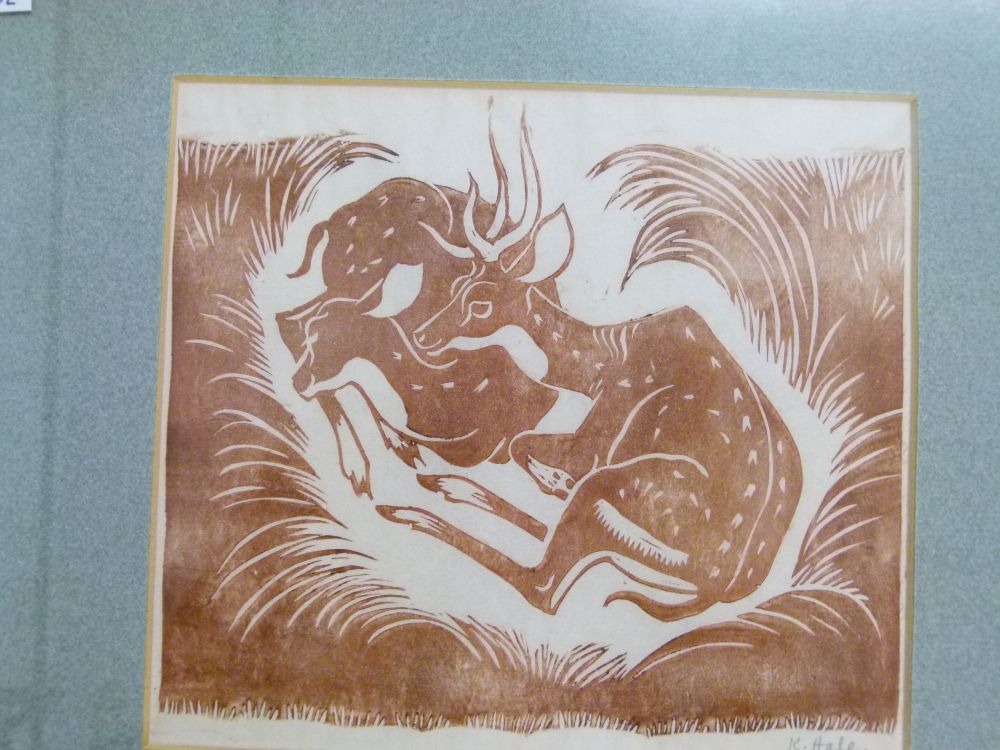 Kathleen Hale OBE (1898-2000) - Lino cut print - Stag and Doe resting, signed in pencil lower right, - Image 3 of 6