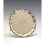 Boer War interest: Victorian silver salver, with piecrust border and gadrooned edge, standing on