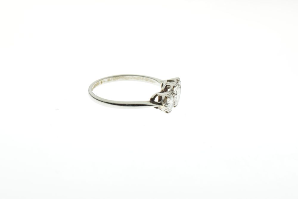 Three stone diamond ring, the white mount stamped 'Plat 18ct', the graduated brilliant cuts of - Image 4 of 6