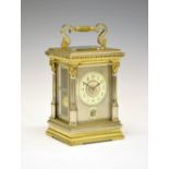 Late 19th or early 20th Century brass repeater carriage clock, cream Arabic dial and subsidiary