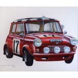 Gordon E. Davies (20th Century Illustrator) - Watercolour/Gouache - 1978 Austin Mini in Rally