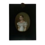 Early 19th Century oval portrait miniature - Young girl with white dress, 83mm x 64mm, in an