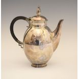 Edward VIII silver ovoid coffee pot, with C-scroll handle and hinged lid, marks worn but possibly