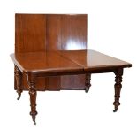 Good quality early Victorian mahogany draw-out extending dining table, the moulded oblong top with