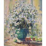 Geoffrey Chatten (1938-) - Oil on board - 'Ox-eye daisies', signed lower left, 74cm x 61.5cm, in a