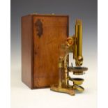 Ross of London - Early 20th Century mahogany-cased microscope, No 5298, with coarse focusing via