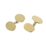 Pair of 18 carat gold cufflinks, Birmingham 1910, the plain oval panels with chain connections,