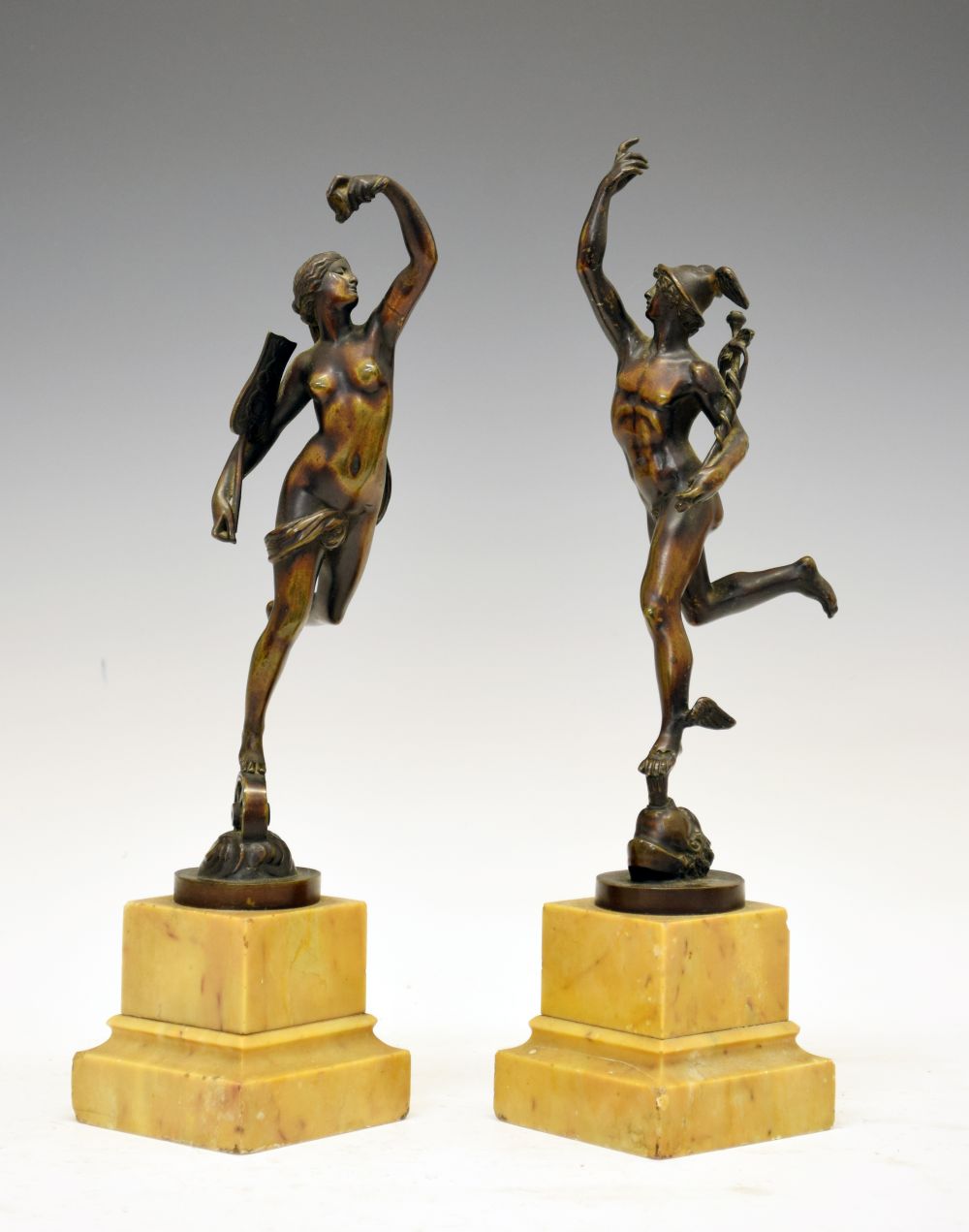 Pair of 19th Century 'Grand Tour' bronze figures of Mercury and Fortuna, after Giambologna, each