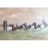 John Beer (1860-1930) - Watercolour and Gouache - 'The Finish for the Kempton Park Stakes', with the