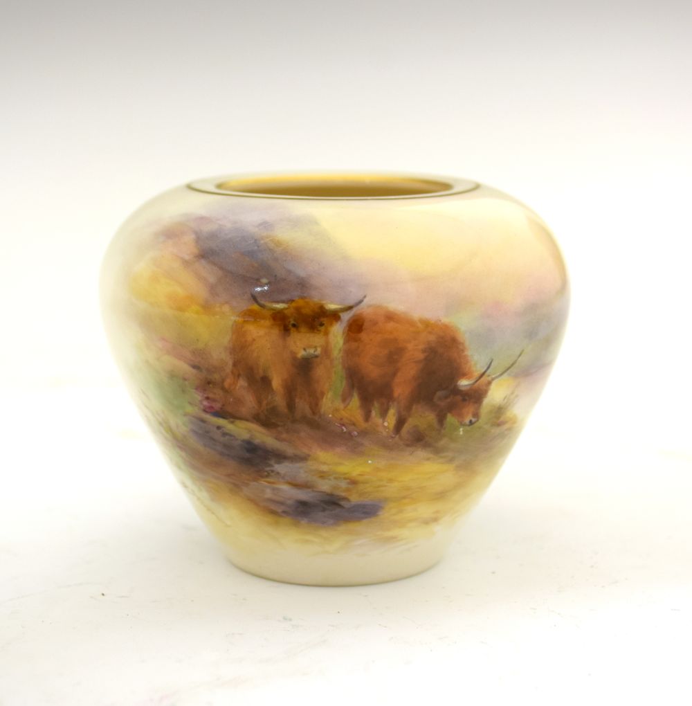 Edwardian Royal Worcester porcelain vase by Harry Stinton, of ovoid form painted with Highland