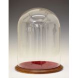 Early 20th Century glass dome, 30.5cm diameter x 41cm high, on wine plush-lined turned circular