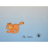 Original animation production art Cel - Garfield the Cat, signed by Jim Davis, 21.5cm x 29cm, framed