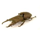 Japanese bronze model of a Stag-Beetle, the abdomen hinged to reveal vacant interior, 12.5cm long
