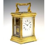Late 19th Century brass-cased repeater carriage clock, with white Roman dial and two-train