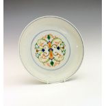 Chinese Ducai porcelain saucer dish, decorated with foliate scroll work in green, blue, orange and