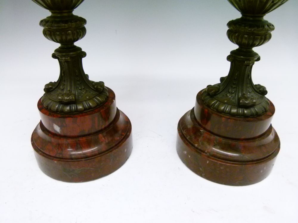 Pair of Renaissance Art revival patinated bronze ewers, each of pierced ovoid form with scroll - Image 2 of 9