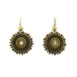 Pair of Victorian unmarked gold diamond set earrings, the circular panel set with a small old