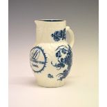 18th Century Caughley Salopian blue transfer-printed porcelain mask jug, the leaf-moulded body