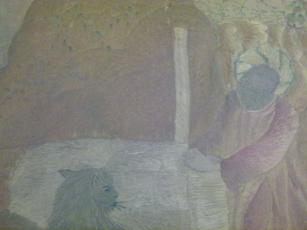 Early 19th Century silk work picture depicting Daniel in the Lion's Den, 46cm x 56cm, in gilt slip - Image 7 of 11