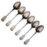 Set of six Victorian silver Fiddle and Shell tablespoons, sponsors mark of James & Josiah