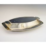 George V Art Deco entrée dish, of shaped oval form with geometric handles, sponsors mark of Emile