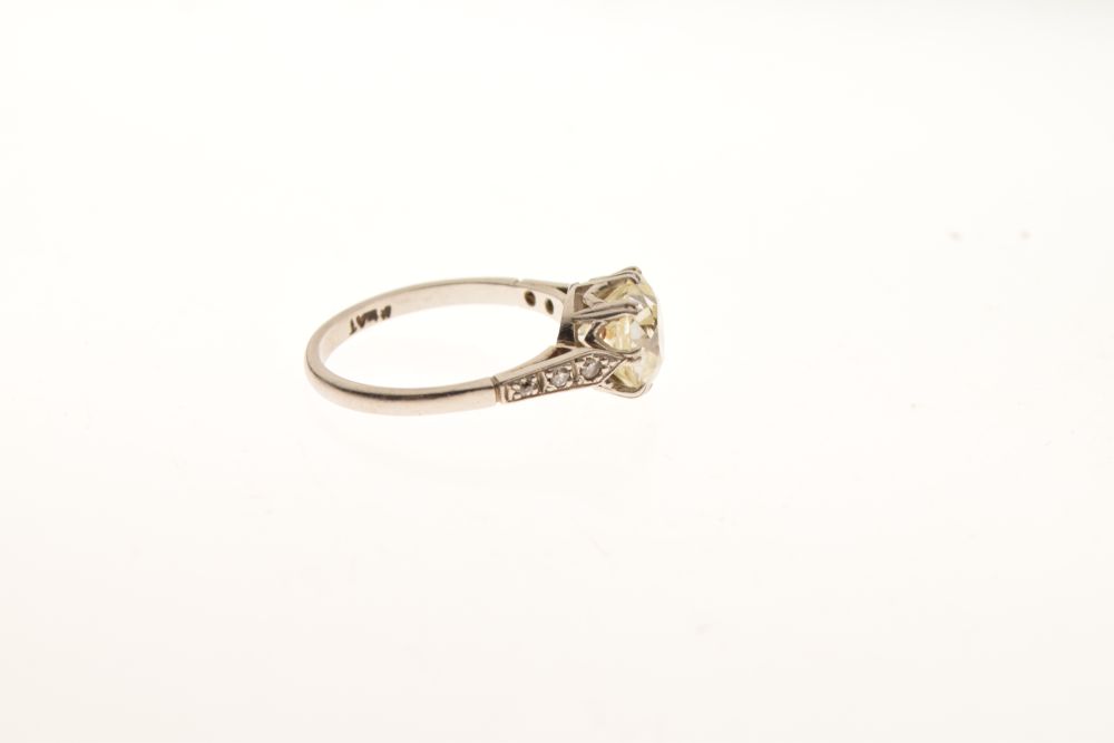 Diamond single stone ring, stamped 'Plat', the old mine cut stone measuring approximately 8.5mm x - Image 4 of 6