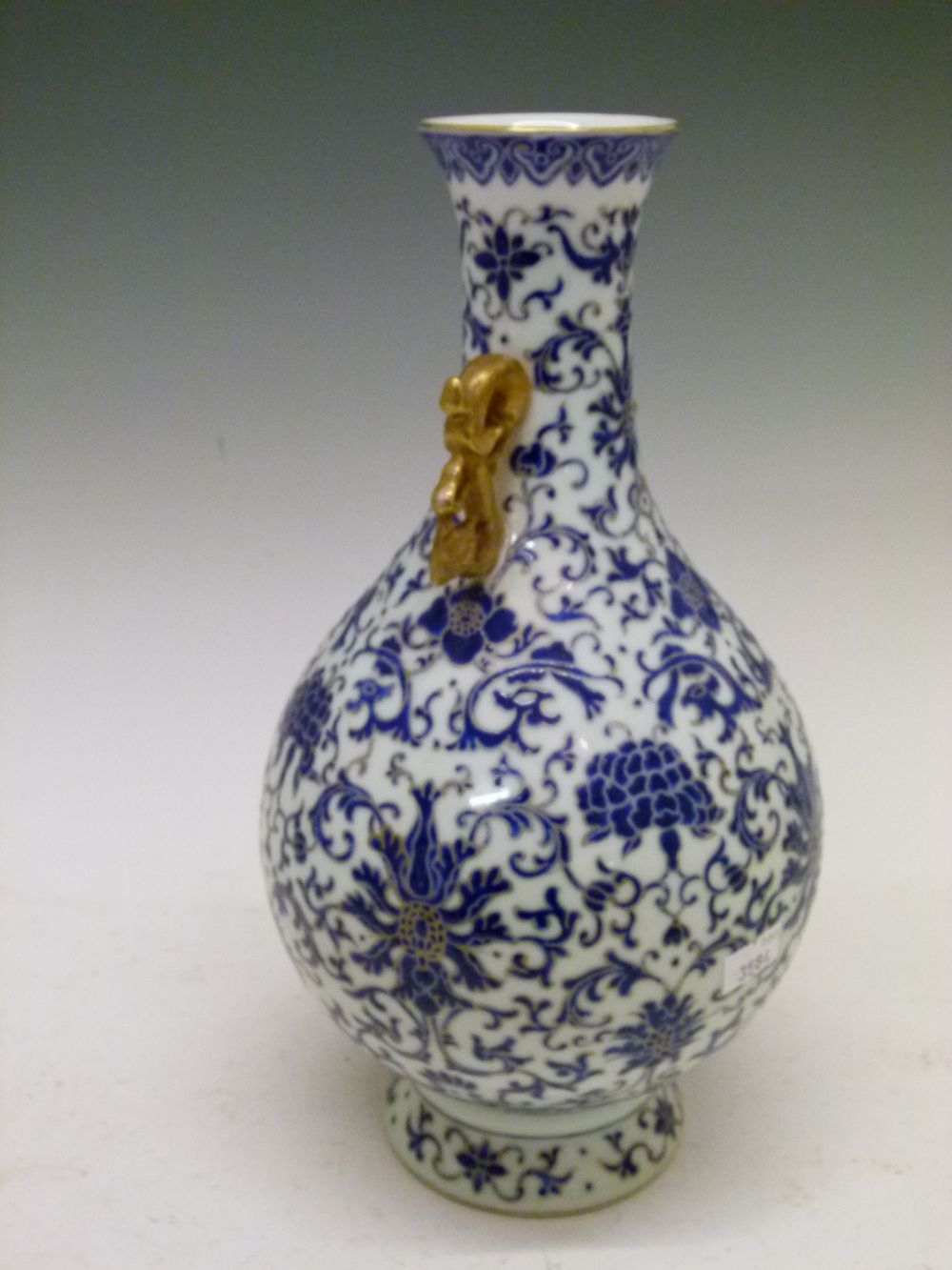 Chinese porcelain vase, of bulbous form with gilt handles and Royal blue enamel Ming-style floral - Image 3 of 10