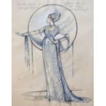 Tim Goodchild (20th Century costume designer) - Watercolour - Dress design for 'My Fair Lady',