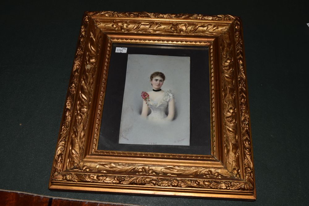 L. Sturn (19th Century German) - Portrait miniature on porcelain - Lady in a white dress, signed and - Image 8 of 11
