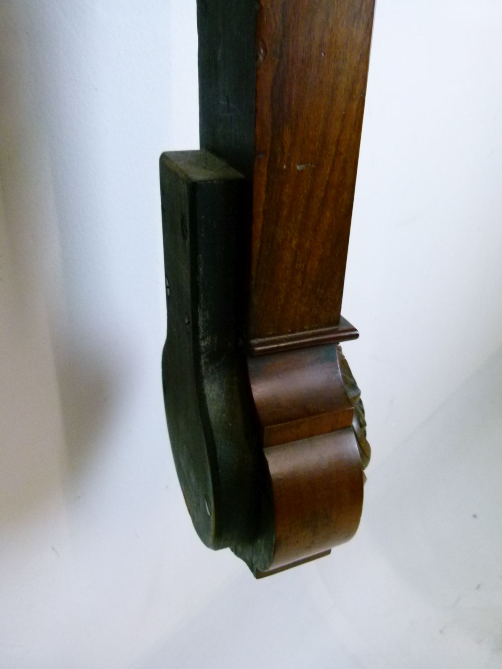 Late Victorian carved walnut stick barometer, anonymous, the white ceramic scale printed for 10am - Image 8 of 8