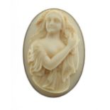 Ivory cameo in a silver mount, carved as a female with fruiting vine, 7.4cm x 5cm Condition: The
