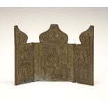 Bronze Orthodox icon, believed 18th or 19th Century, of 'triptych' form with ogee-arch relief