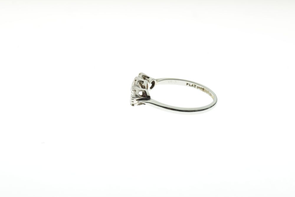 Three stone diamond ring, the white mount stamped 'Plat 18ct', the graduated brilliant cuts of - Image 2 of 6
